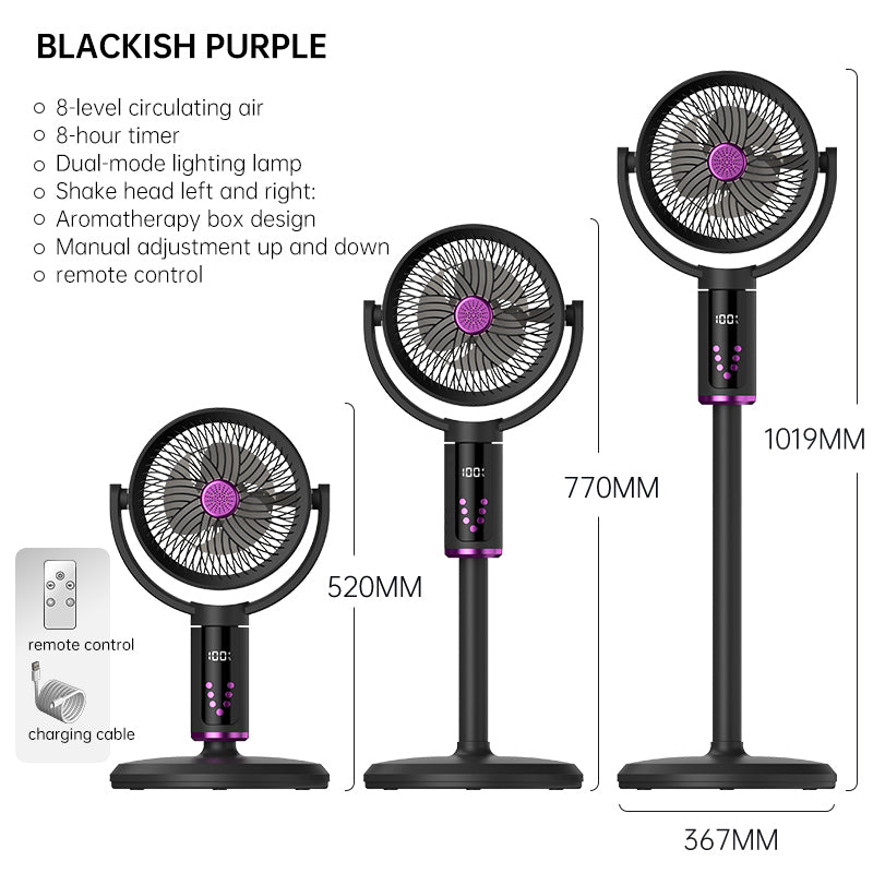E2 Akku-Standventilator mit Licht | Fernbedienung, 16 Std. Akkulaufzeit, extrem leise