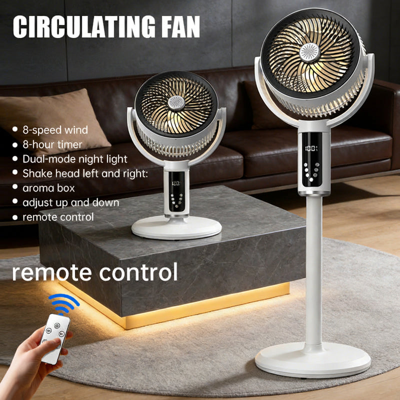 E2 Akku-Standventilator mit Licht | Fernbedienung, 16 Std. Akkulaufzeit, extrem leise