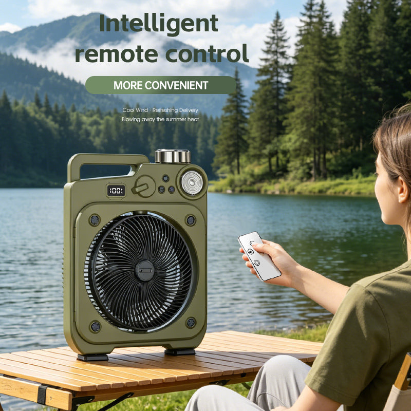 E5 Kabelloser Ventilator | LED-Licht, 100 Geschwindigkeitsstufen, 16 Std. Akkulaufzeit, Fernbedienung
