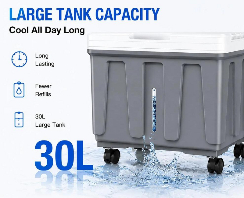 W6 Industrie-Luftkühler | 30-Liter-Tank, 3 Geschwindigkeiten, Fernbedienung, Superkühlung