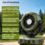 W8 Outdoor Camping-Ventilator | LED-Licht, 8 Stunden Akkulaufzeit, Fernbedienung, kabellos